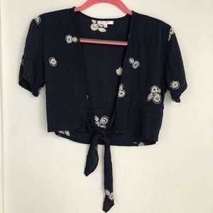 PacSun Embroidered Cropped Tie-Front Top